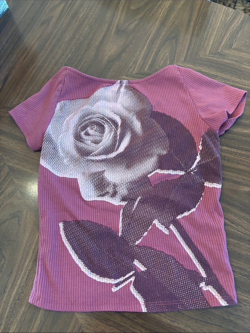 Urban Outfitters Rose Graphic Ribbed Short Sleeve Tee - Mauve Pink